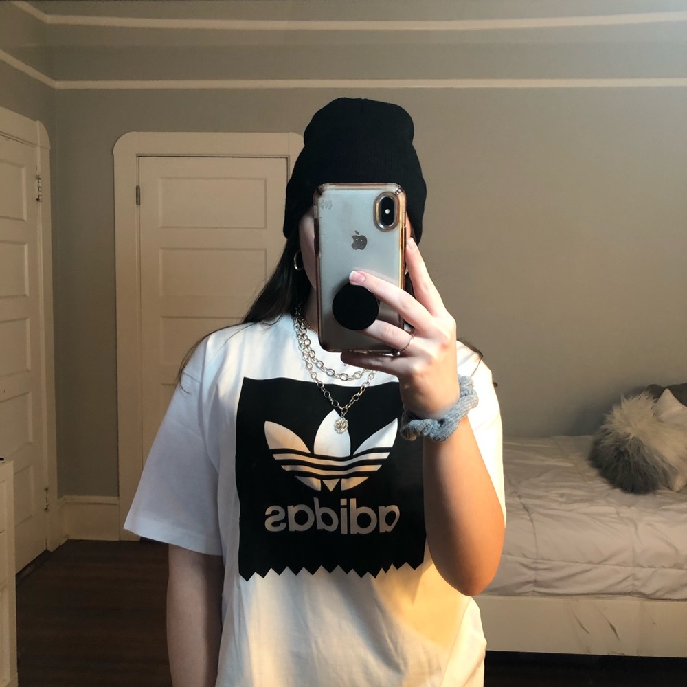 ADIDAS WHITE/BLACK SOLID BLACKBIRD LOGO TEE